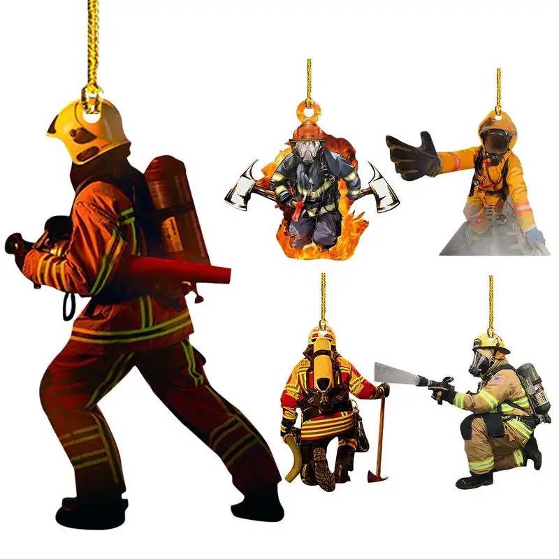 

Hanging Fireman Tree Ornament Car Pendant Christmas Tree Decor 2D Mini Fireman Figurines Pendant Firefighter Decorations