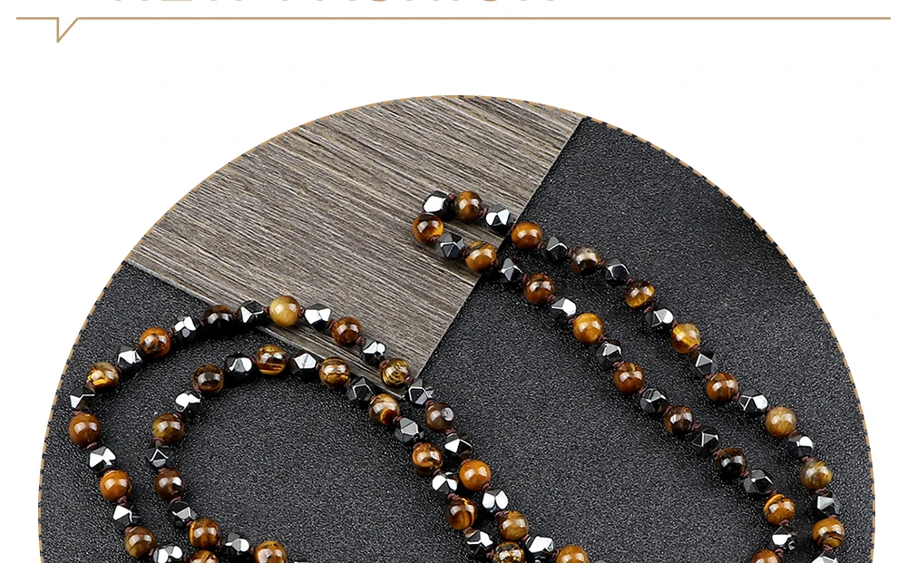 New Drop Pendant 108 Beads Necklace Irregular Hematite Tiger Eye Stone Health Protection Men Long Necklaces Women Yoga Jewelry