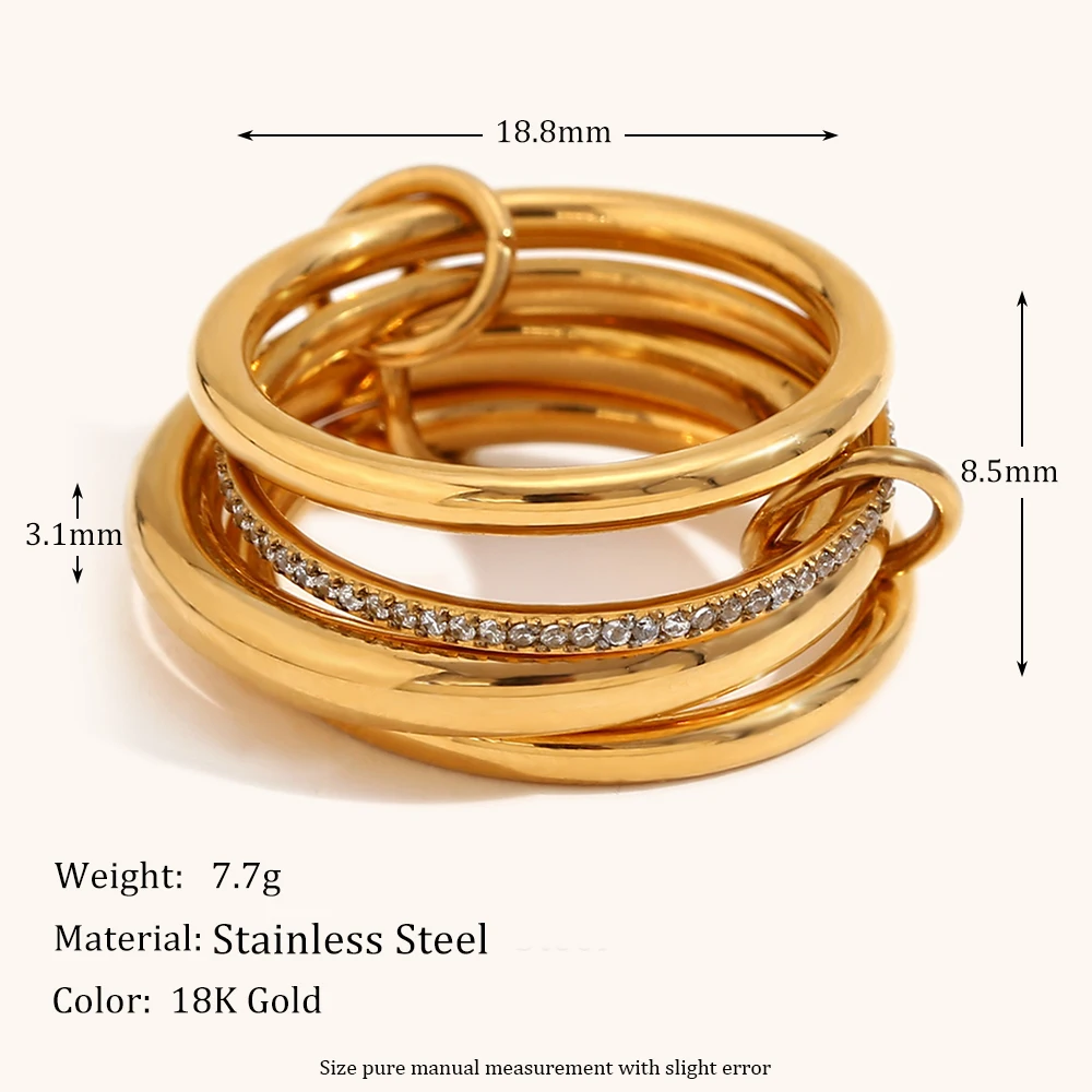 La. Muses 3-layer 4-layer Mixed Color Inlaid Zircon Stainless steel Women's Ring Shiny High-quality Waterproof Jewelry Gift 4