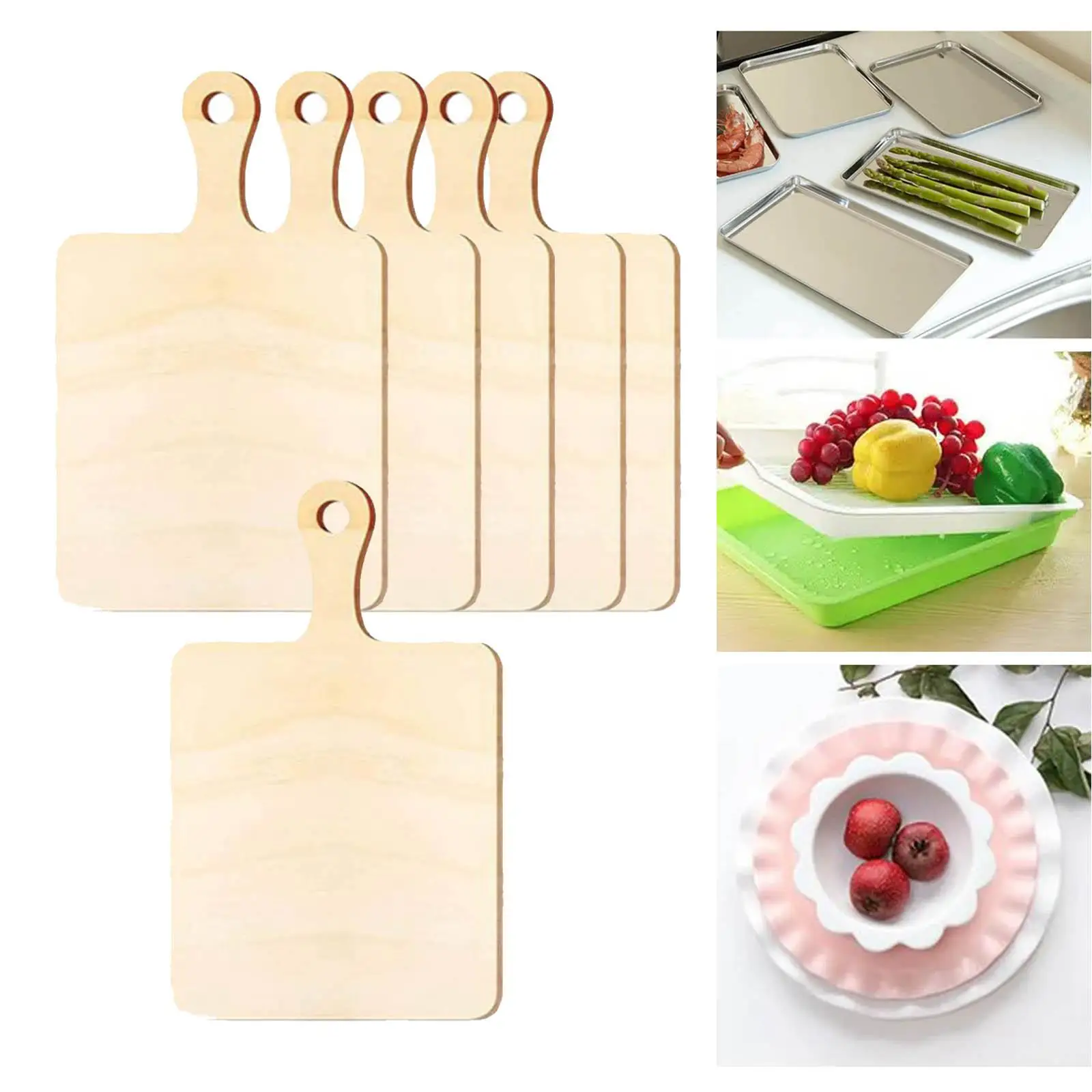 DuneDesign Set Of 6 Bamboo Chopping Boards – Small Breakfast Boards, 22x15cm, 8mm Thick, Wooden Serving Boards For Cheese, Snacks & Prep