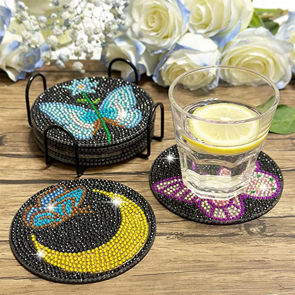 6PCS/sets Diamond Painting Coasters Butterfly Diamond Art Coasters Kits  with Holder DIY Diamond Painting Kits for Adults and Kid - AliExpress