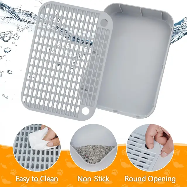 Self-Cleaning Litter Box Step–Removable Top, Waterproof & Non-Slip Kitty Litter Catcher Tray, Cat Litter Box Mat Easy to Clean 4