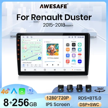 Radio de coche inalámbrico AWESAFE con CarPlay y Android Auto para Renault Dacia Duster 2015-2020, estéreo multimedia 2 DIN con ventilador de refrigeración integrado, sistemas inteligentes, pantalla táctil, reproductor de vídeo, unidad principal, autorradio, navegación, Bluetooth, GPS, SWC, 4G, WIFI, RDS, FM, DSP 1