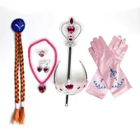 Frozen Dress Up Accessories Elsa Crown with Snowflake Wand Gloves Princess Queen Cosplay Jewerly Elsa Long Braid Wig Hairpin 4