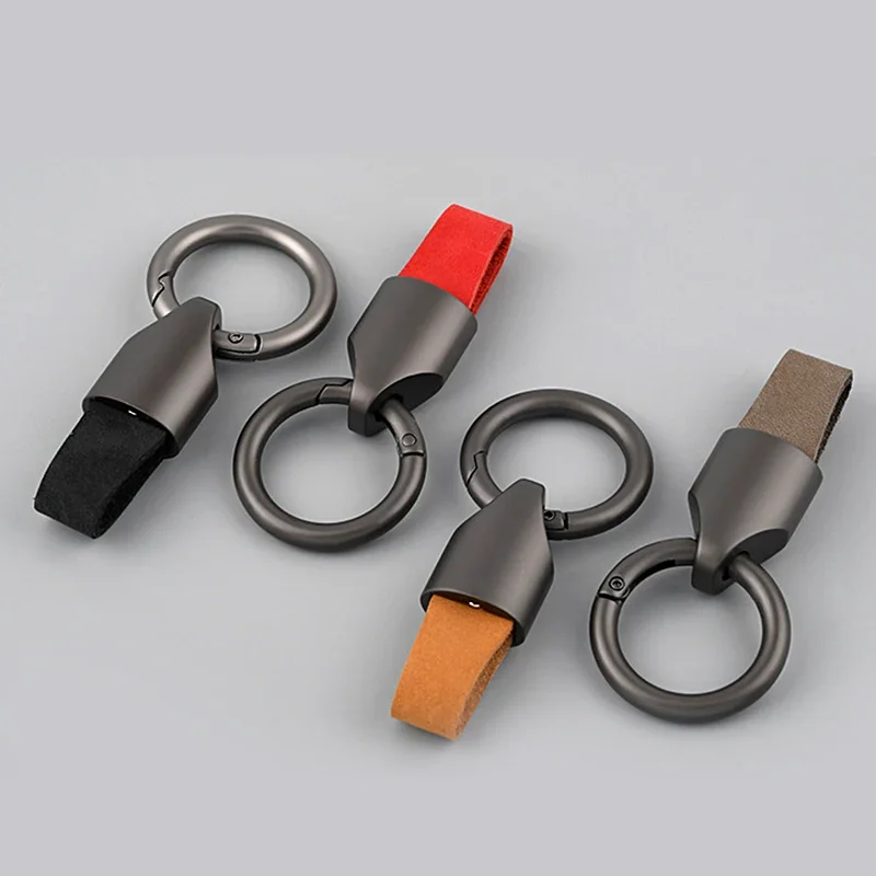Cowhide Leather Keychains for Women Men Waist Belt Buckle Carabiner Car Pendant Key Chains Rings Keyring Bag Gifts