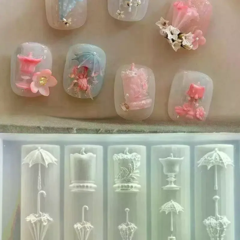 3D Transparent Silicone Nail Molds - Butterfly Flower Bow Bead Chain Templates, DIY Sweet Nail Art Decor Manicure Design Tools