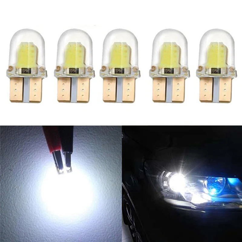 

10Pc LED T10 W5W COB SMD CANBUS Silica Bright White License Light Bulb
