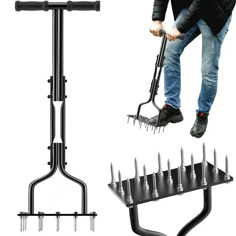 

Lawn Aerator Coring Tool, Manual Aerator Lawn Tool with Soil Storage Basket 3 Core Tines Yard Aeration Tools For Most Grass Soil