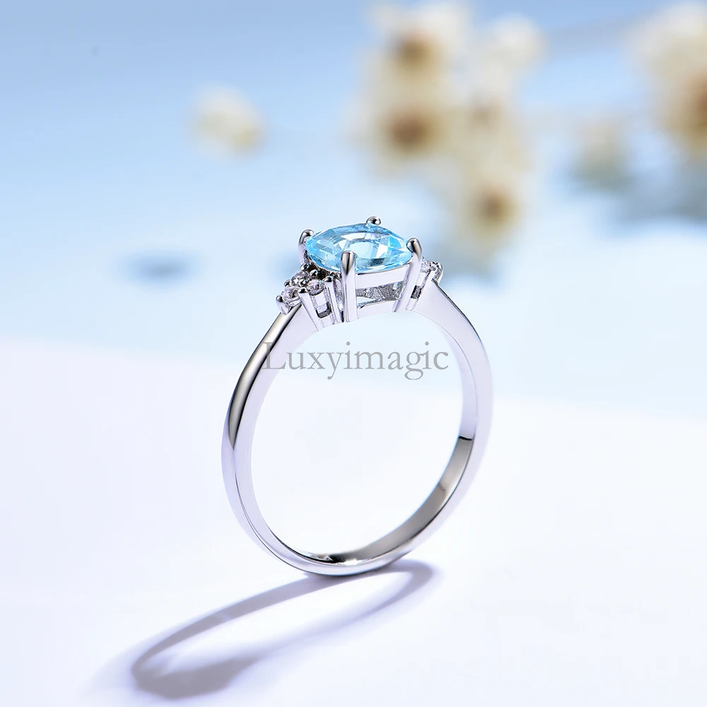 Luxyimagic Nano Aquamarine Rings for Women Silver 925 Jewelry Gemstones Birthstone Wedding Engagement Anniversary Gift for Her Silver Ring Silver Rings
