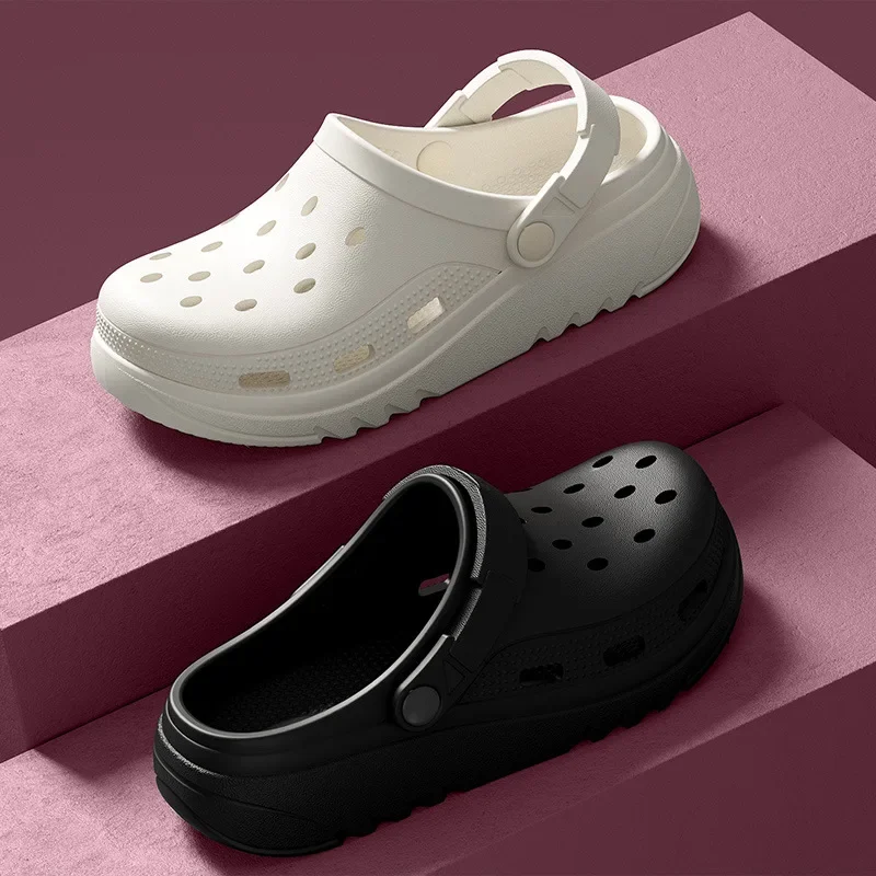 Liantifen New Couple Hole Shoes Women Outdoor Soft Comfortable Thick Bottom Breathable Simple Slip-On Sandals Home Slippers