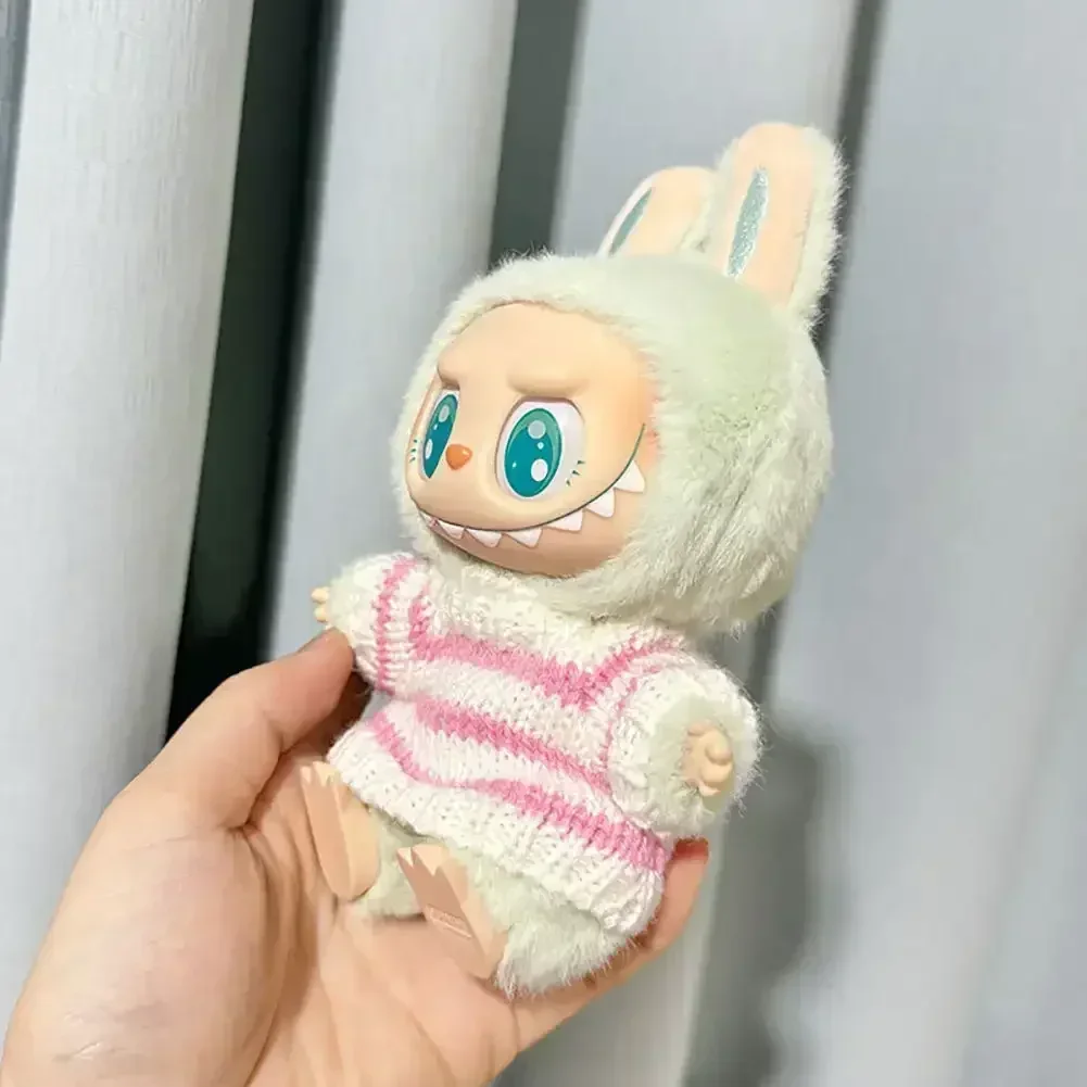 Labubu Idol Cute Doll Fashion Sweater Outfit - Pink and White Striped Party Sweater with Accessories
