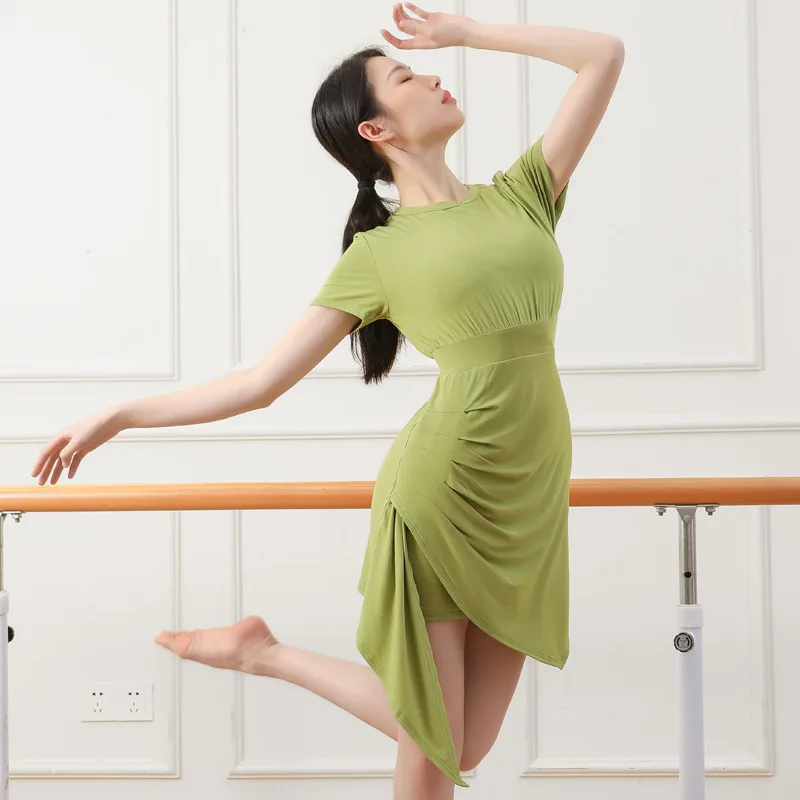

1pcs/lot woman latin dancing dress lady solid modal o-neck belly latin waltz training dancing dress