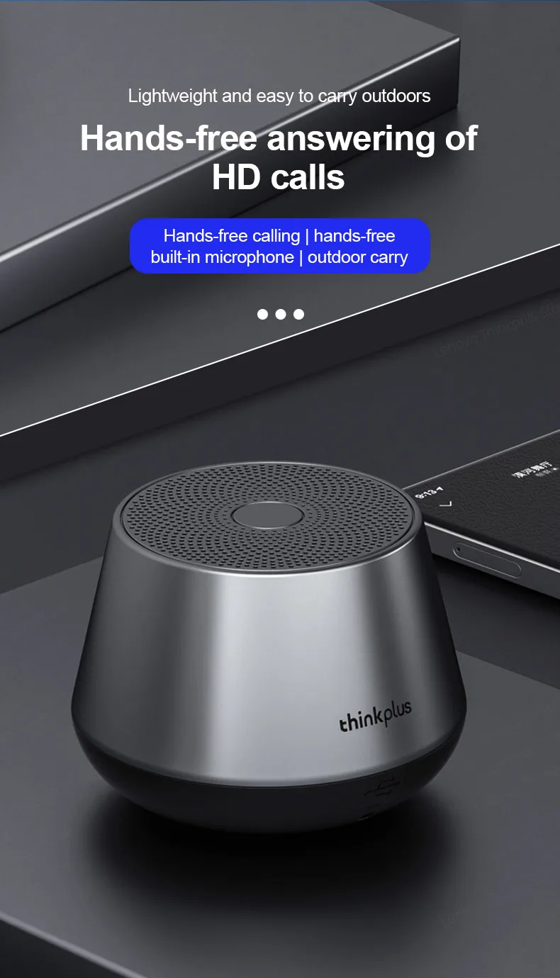 Original Lenovo K3 Pro Bluetooth 5.0 Portable Metal Speaker HiFi Surround Sound Speakers 1200mAh Lithium Battery Loudspeaker