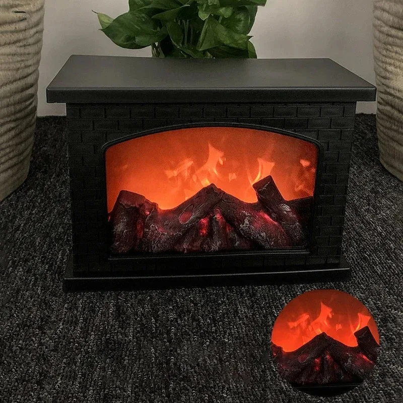 Christmas Fireplace Flame Lamp Charcoal LED Table Light Warm Light Holiday Gift Party Home Decor Festive Ambient Lighting