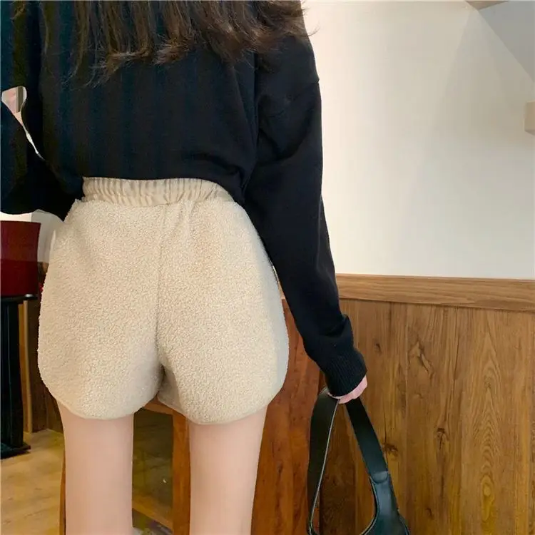 Korea Wide Leg Shorts Women Autumn Loose High Waist Cozy Pure Korean Style Teens Fashion All-match Sporty Streetwear