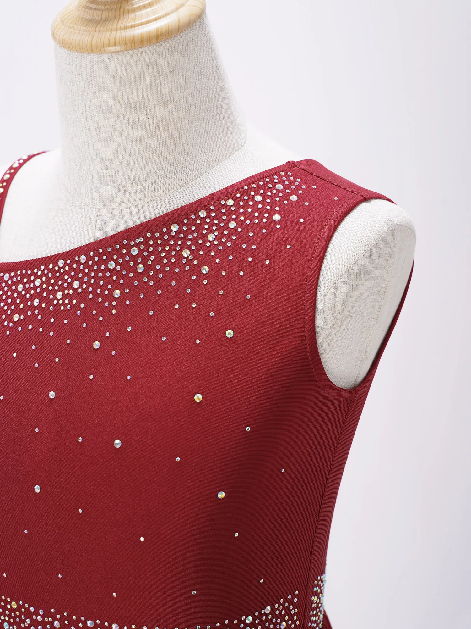 Modernes Lyrisches Tanzkleid für Mädchen, Ballett-Gymnastik-Aufführungskostüm mit Strass, Seitenschlitz und Transparentem Netzstoff – Detail 9