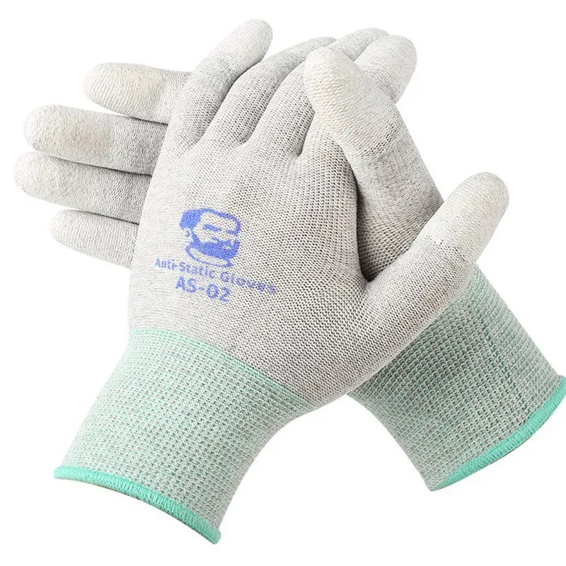 MÉCANICIEN-Gants antistatiques en fibre de carbone AS02, couche de revêtement PU, réparation de pièces électroniques de téléphone portable, gants de protection