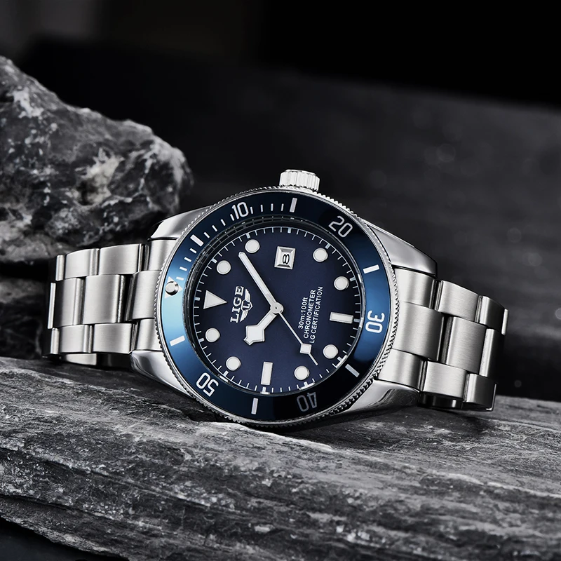 LIGE Watches for Men Top Brand Luxury Chronograph Luminous Quartz Watch Fashion Business Waterproof Stainless Steel Wrist watch
