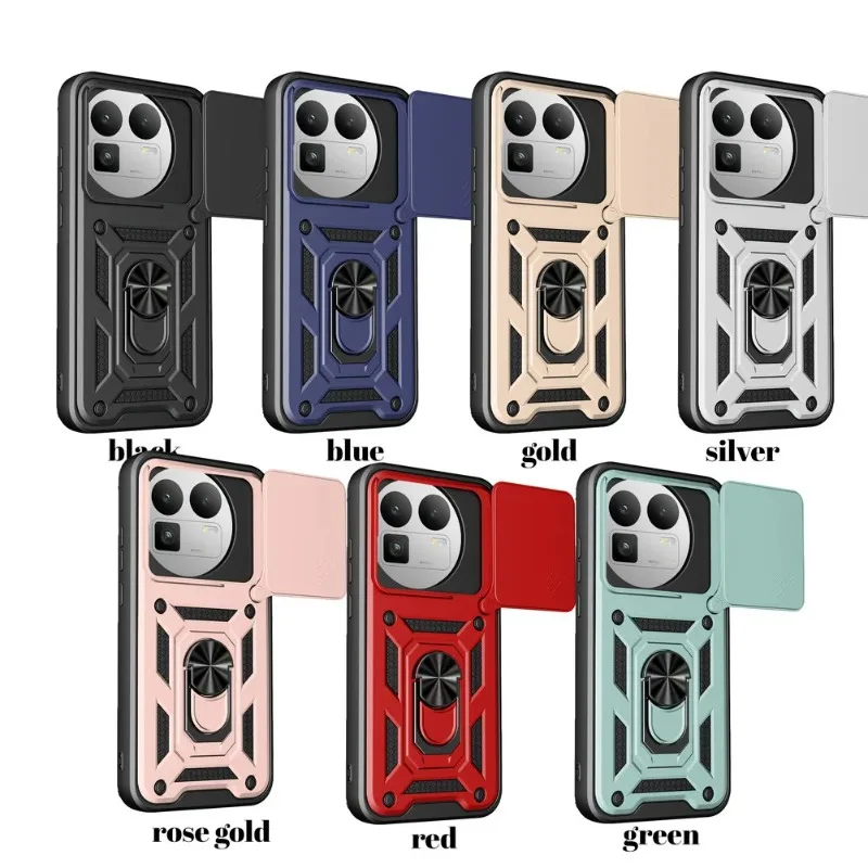 Enhanced Shockproof Phone Case with Slide Camera Lens Protection & Ring Stand