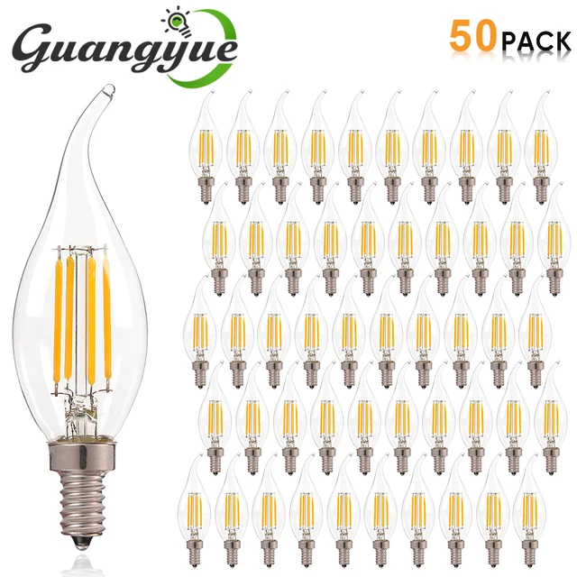E12 E14 หลอดไฟ LED โคมไฟระย้า 60 วัตต์เทียบเท่า Retro Candelabra หลอดไฟ 6000K 2700K Warm White 480LM แก้วใสโคมไฟ 1