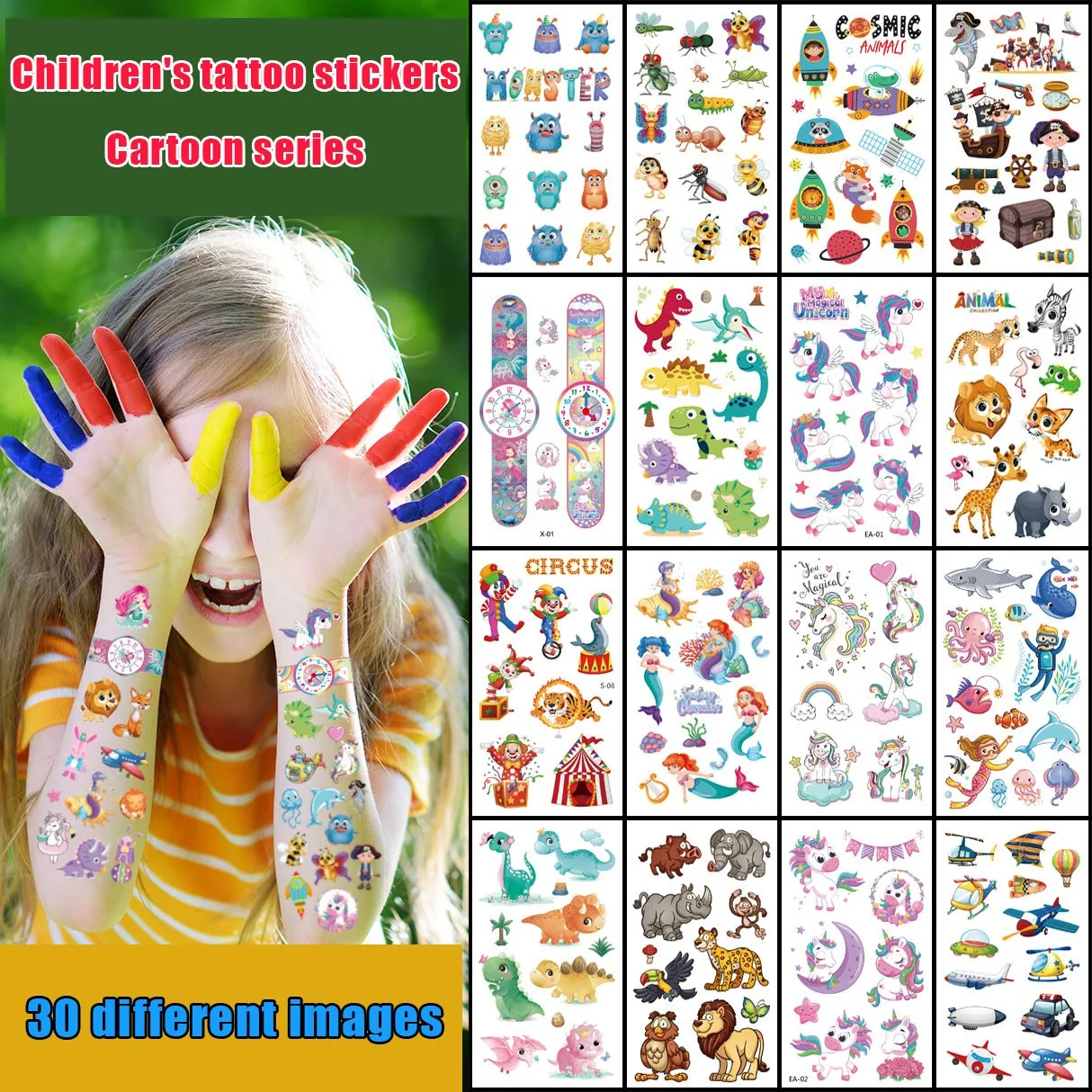 

10 Pack Fake Tattoo Stickers Cartoon Temporary Tattoo Kids Arm DIY Body Art Cartoon Mermaid Unicorn Animal