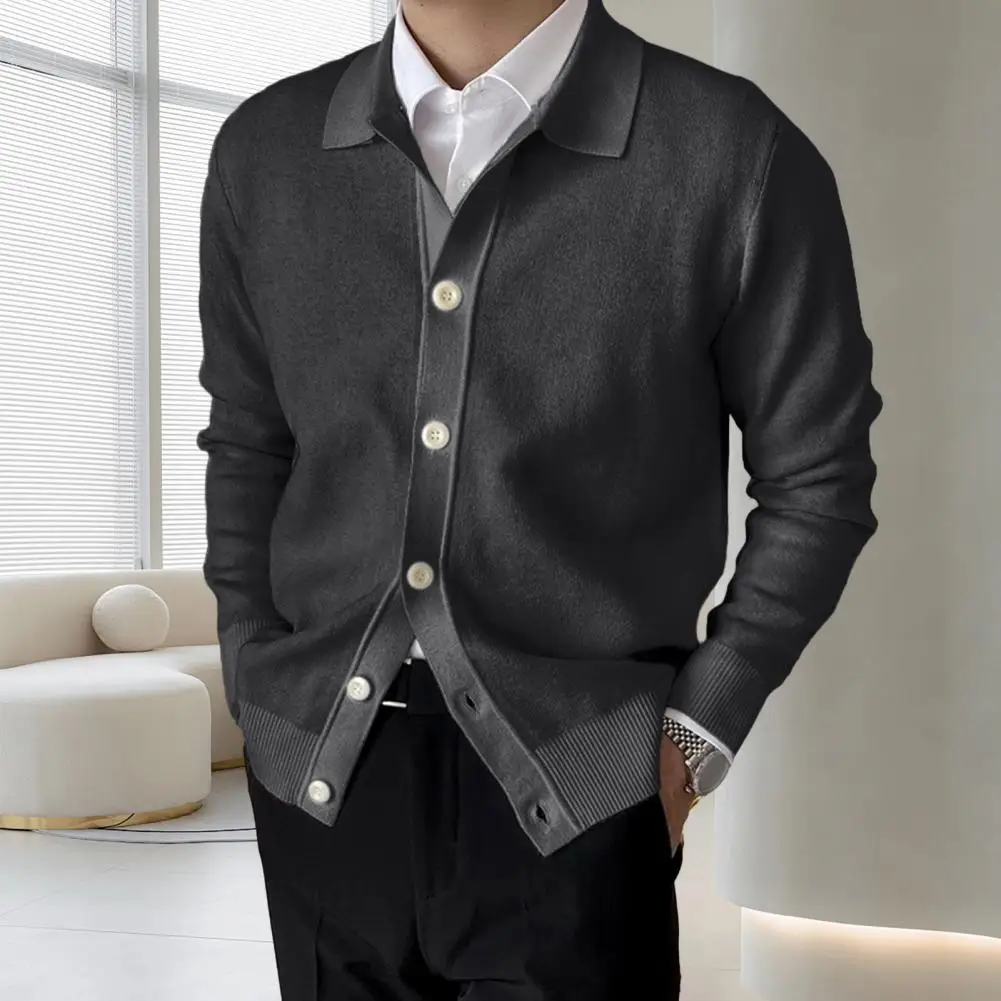 Lapel Collar Cardigan Men's Knitted Cardigan Lapel Long Sleeve Simple Coat Outwear Spring/autumn Collection Women Knitting