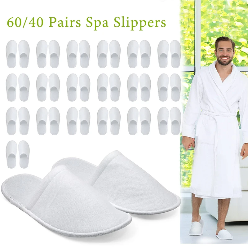40/80/120 Pairs Spa Slippers for Home Hotel Guests Closed Toe Bathroom