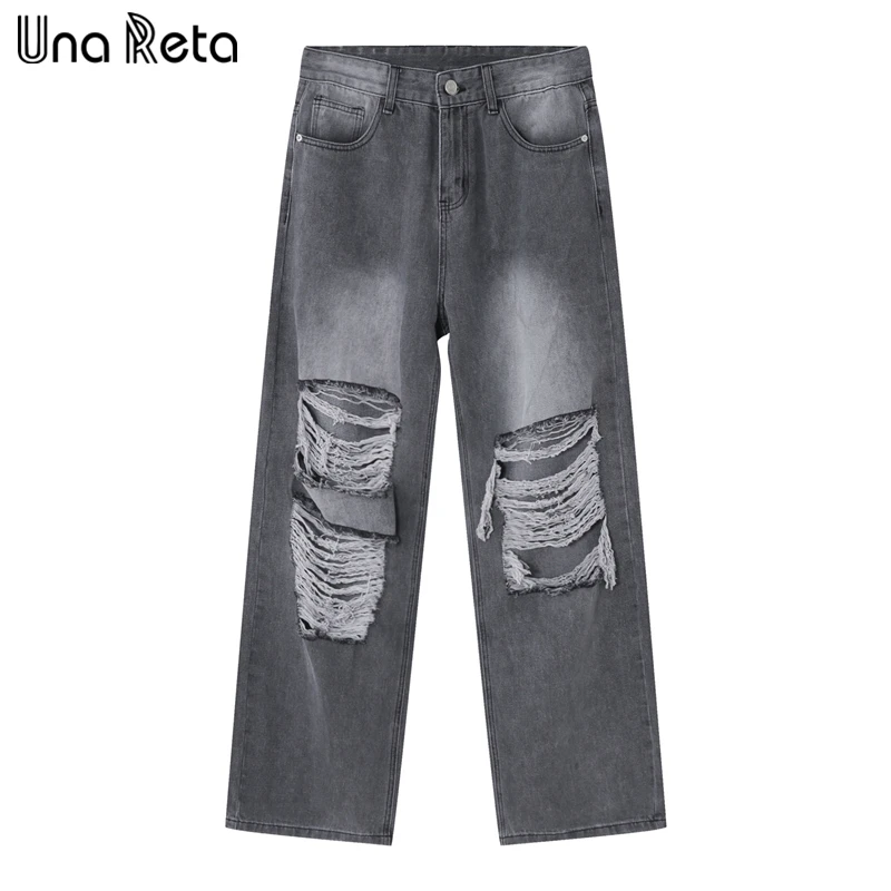 

Una Reta Streetwear Men Jeans Retro New Men's Clothing Hip Hop Denim Pants Harajuku Holes Trousers Jeans Man