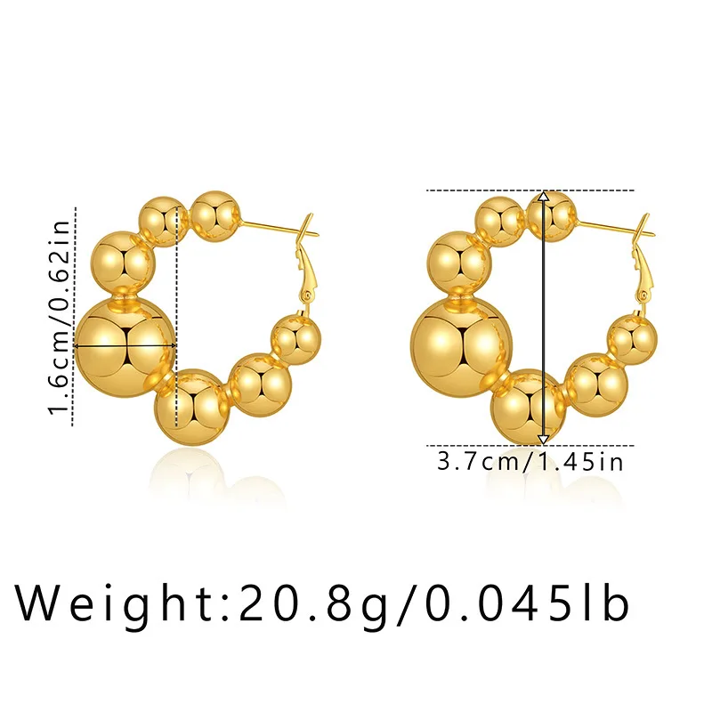 European American Exaggeration Stainless Steel Beads Hoop Earrings PVD Gold Plated Huggie Ear Buckle Punk Jewelry Wedding Gift