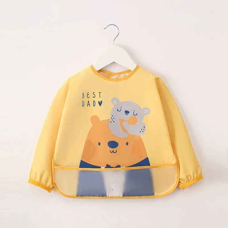 Children Painting Apron Baby Bib Soft Waterproof Long Sleeves Adjustable