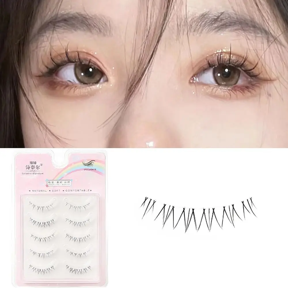 

5PAIRS Whole Pair Lower False Lashes Tiny Flame Transparent Stems One-piece Fake Lashes 1:1 Reduction Eye Makup Tool Beauty