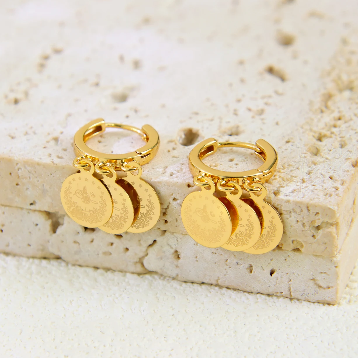 Arabische Modemünzen baumelnde Ohrringe 21 Karat vergoldet muslimische Frauen Tropfenohrring Dubai Braut Hochzeit Schmuck Geschenke – Detail 4