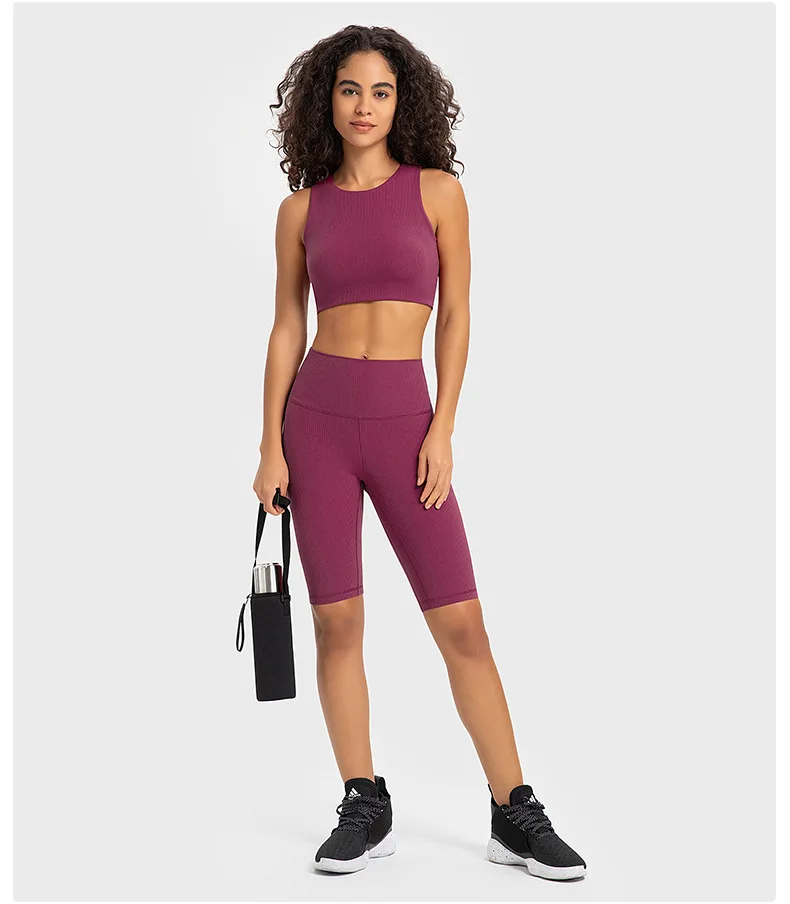 Gym Shorts Leggings Womens Clothing Ribbed Fabric Yoga Fitness Sport Outdoor Cycling High Waist Women's Shorts Sportswear