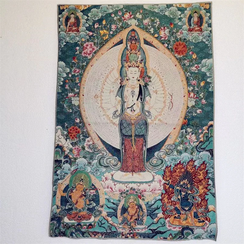

Танкрик танка, вышитая парчовая картина, тысяча рук и тысяча глаз Avalokitesvara, изысканное украшение для дома