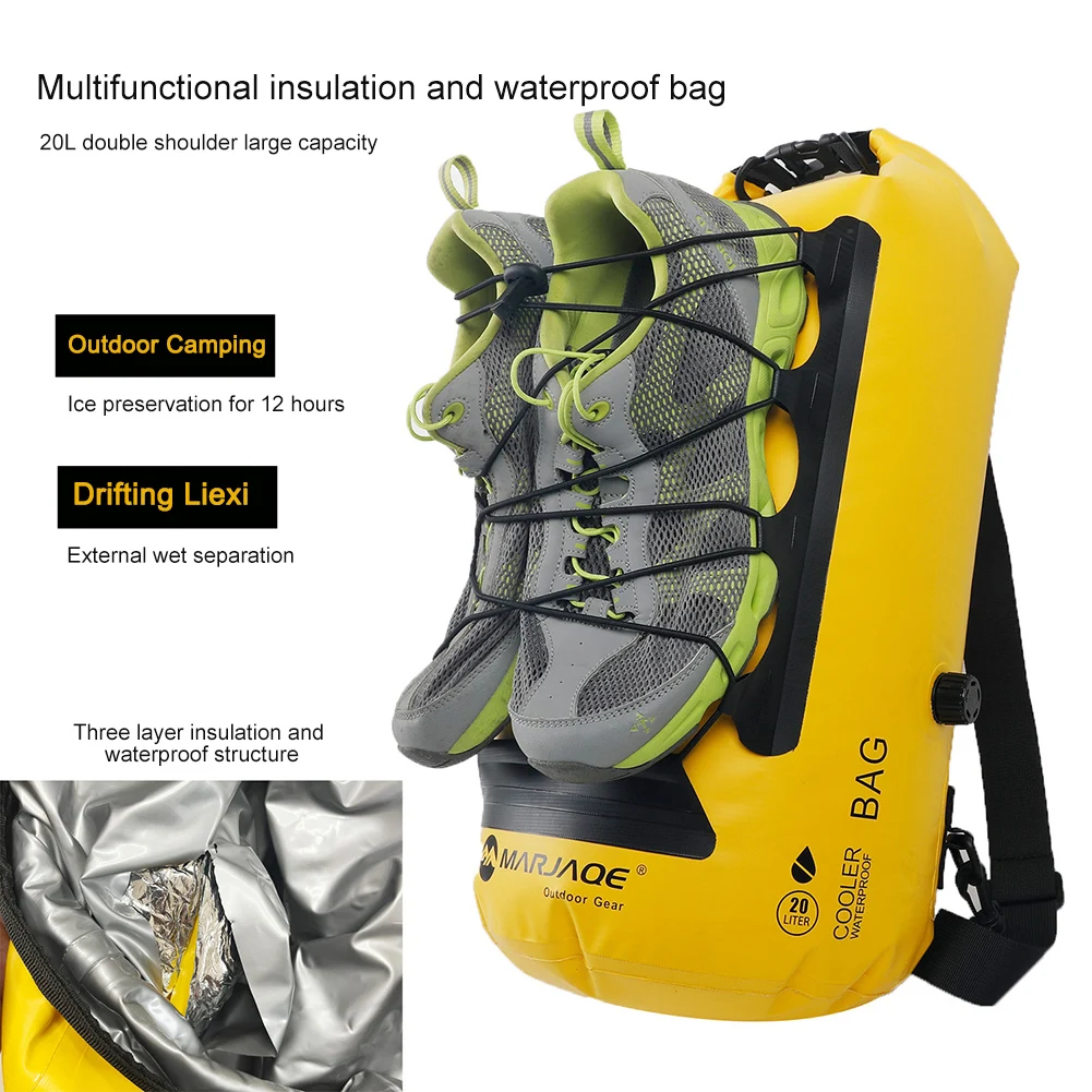 20L Insulated Backpack Dry Wet Separation Roll Closure Sack Large Capacity Waterproof Pack for Kayaking Rafting Boating Swimming waterproof dry bag