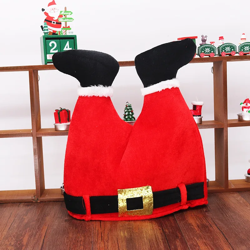 

31*38cm Christmas Party Cosplay Decoration Red Inverted Old Man Belt Christmas Hat Set Without Imitation Velvet Funny Red Hat