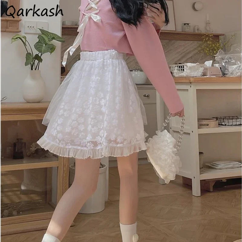 

Skirts Women Floral Sweet Japan Style Mesh Summer Mini College Mujer Design Party Kawaii Fashion Popular Empire Ins Teens Bottom