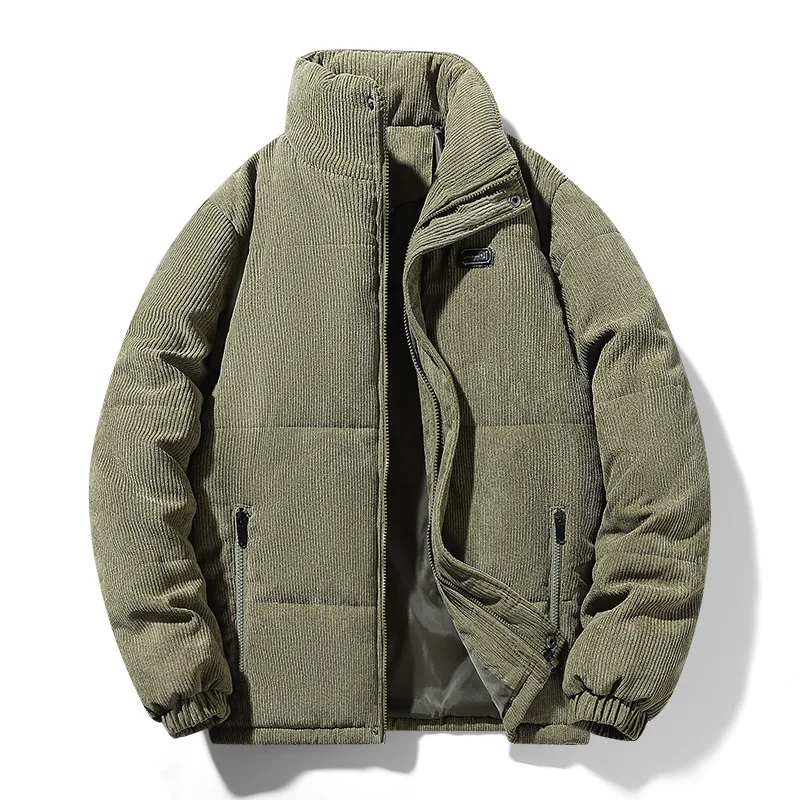 Winter Thick Warm Corduroy Puffer Jacket Men Brand Parkas Bomber Jacket Solid Windproof Loose Outerwear Men Clothing