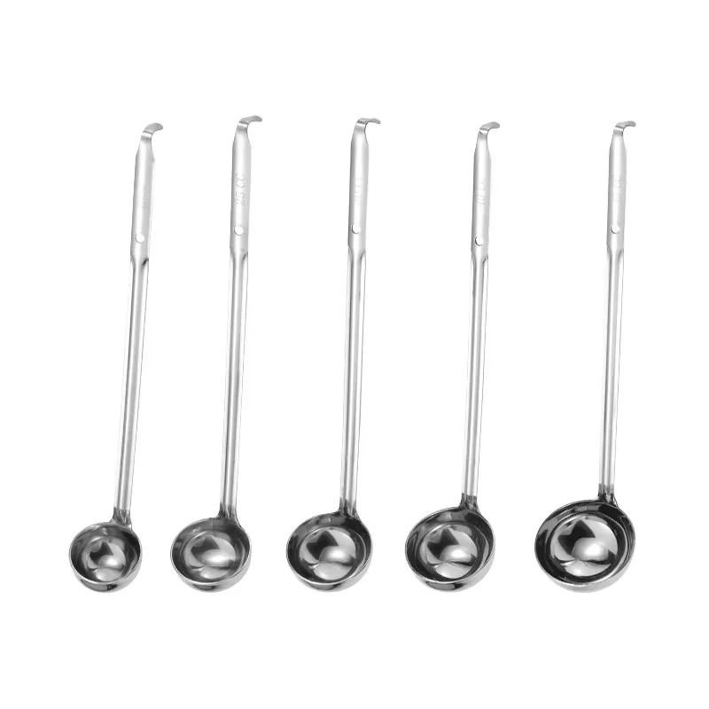 Long Handle Measuring Spoon with Scale Stainless Steel Serving Soup Ladle Multi-Size Ounce Spoons Tablespoons Cooking Tools