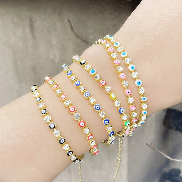 10Pcs Sparkly rainbow colorful enamel bracelets gold plated beads