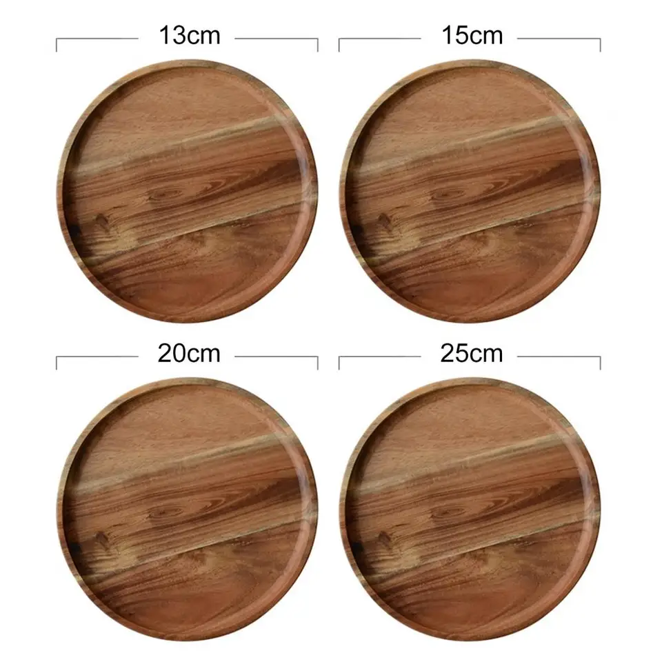 Plateau Rond En Bois Vintage Pour Petit Déjeuner, Thé, Table