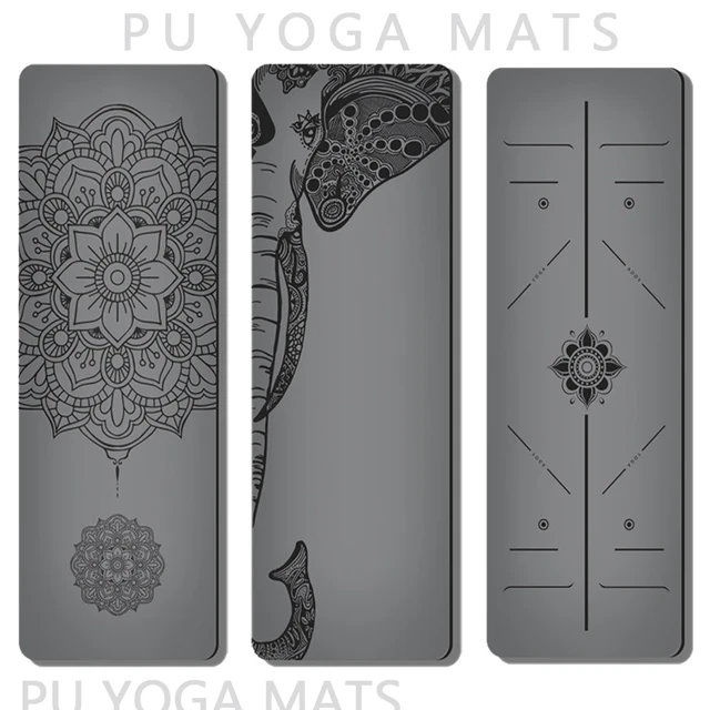 PU Silver Yoga Mat Natural Rubber Sport Yoga Mat With Position Line  Meditation Patterned Training Exercise