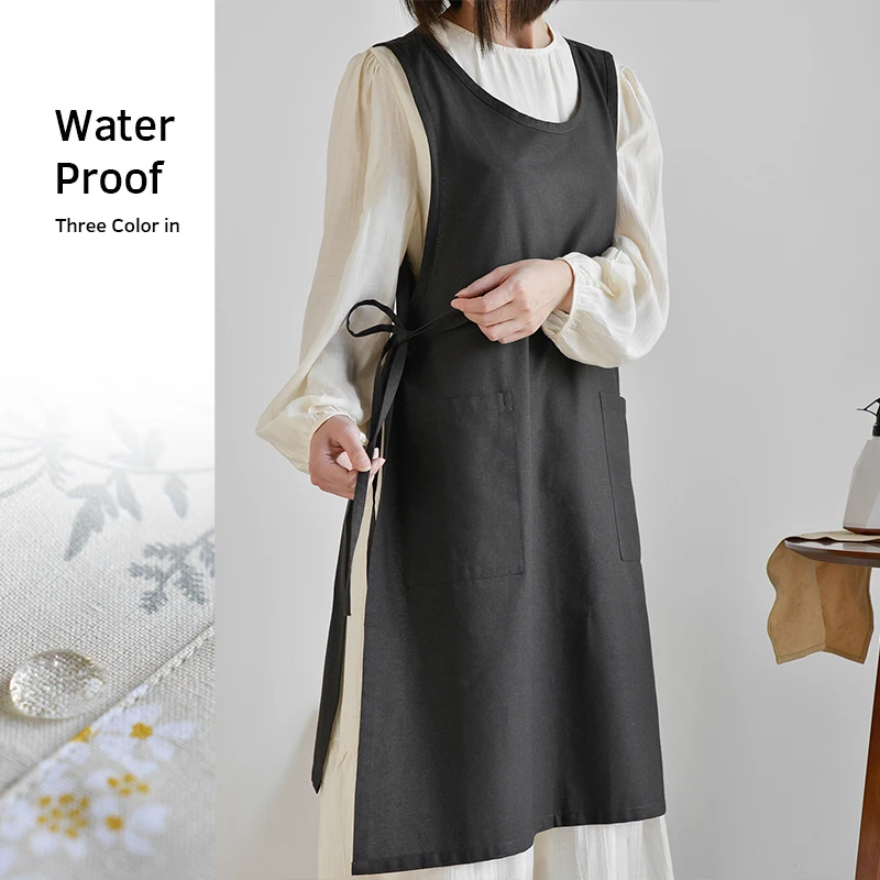 모든 코튼 방수 귀여운 앞치마, 일본 및 한국 스타일 주방 앞치마, 가정용 턱받이 앞치마, 허리 면 리넨 앞치마