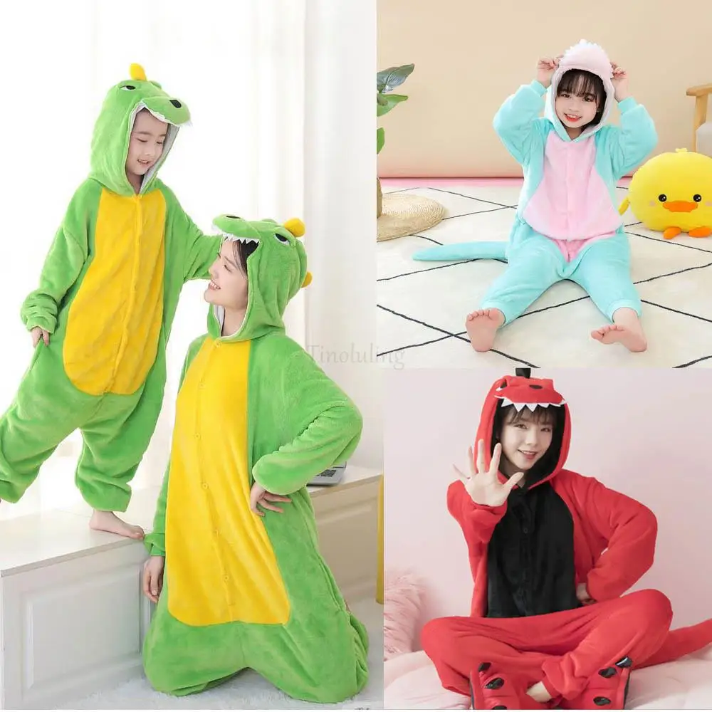 One Piece Hooded Dinosaur Kigurumi Pajamas Flannel Boys Jumpsuits Halloween Cosplay Costume Unicorn Kigurumi Onesies for Kids