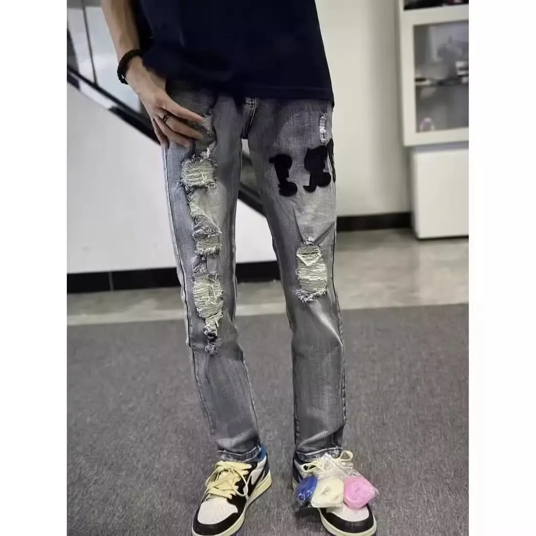 

Mens Pants Zipper Stretch Jeans Ripped Casual Slim Fit Trousers Male Pencil Pants Denim Skinny Jeans for Men 2023 y2k Jeans