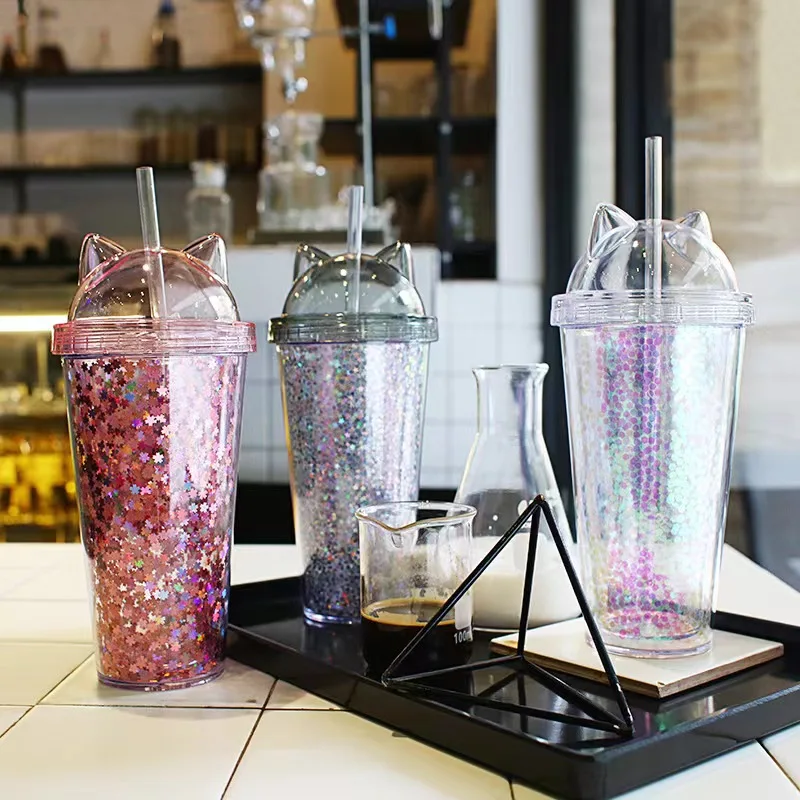

Double Layer INS Plastic Siphon Cup Siphon Cup Cutest Cat Ear Cover Siphon Cup Shingle Siphon Siphon Cup