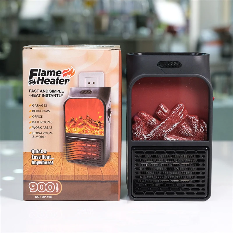 

900W Mini Electric Wall-outlet Flame Heater EU Plug-in Air Warmer PTC Ceramic Heating Stove Radiator Household Wall Handy Fan