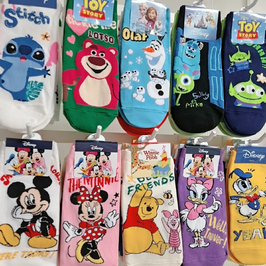 

Disney Socks Anime Character Cartoon Mickey Minnie Donald Duck Strawberry Bear Pattern Socks Happy Casual Couple Ankle Sock