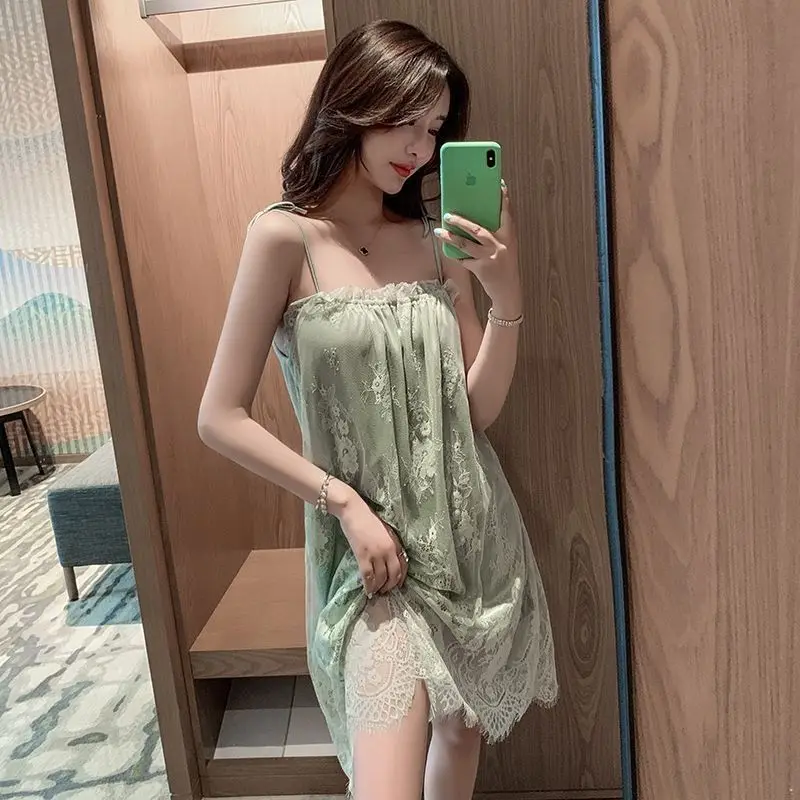 Women Sexy Sleepwear Lace Nightgown Mini Dresses Evening Dresses Loungewear Nightwear Sleep Dress Transparent Sexy Night Gown