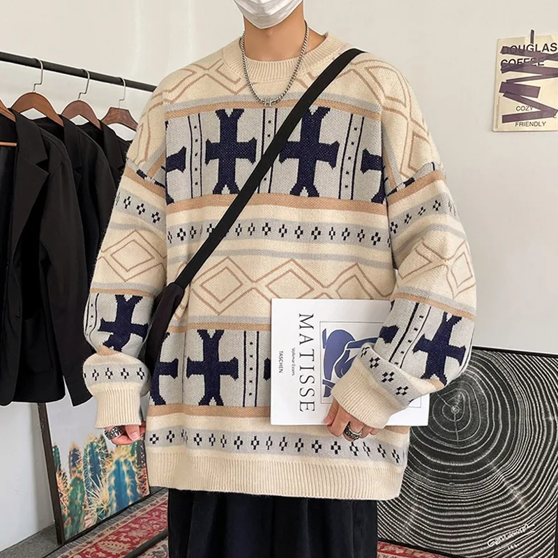 

Winter Thicken Cashmere Sweater Men Knitwear Vintage Pullovers Streetwear Knitted Sweater Warm Jumper Casual Oversized Sweaters
